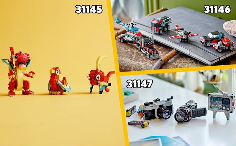 LEGO-Creator-31146-3in1-Autocarro-con-Elicottero-Giochi-per-Bambini-7--Anni-Ricostruibile-in-Aereo-e-Cisterna-o-Auto-e-SUV