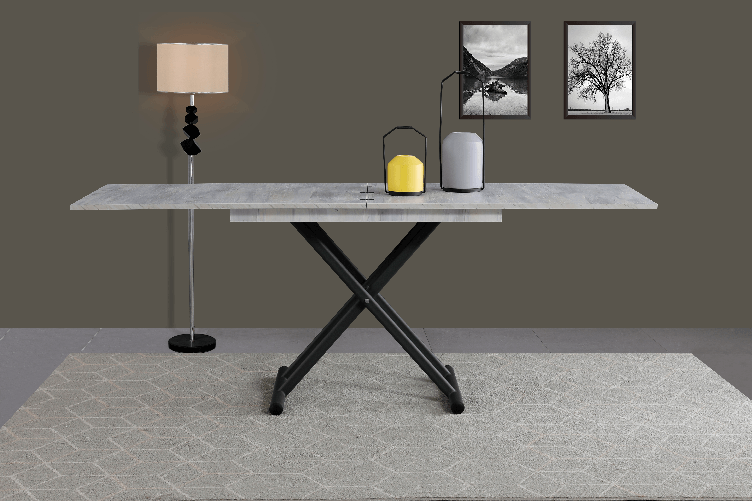 VOLERO--Tavolo-Trasformabile-Salvaspazio-Ulisse-Large--Sistema-Saliscendi-con-Regolazione-Millimetrica-dell--Altezza.--Grigio-Chiaro-Venato-