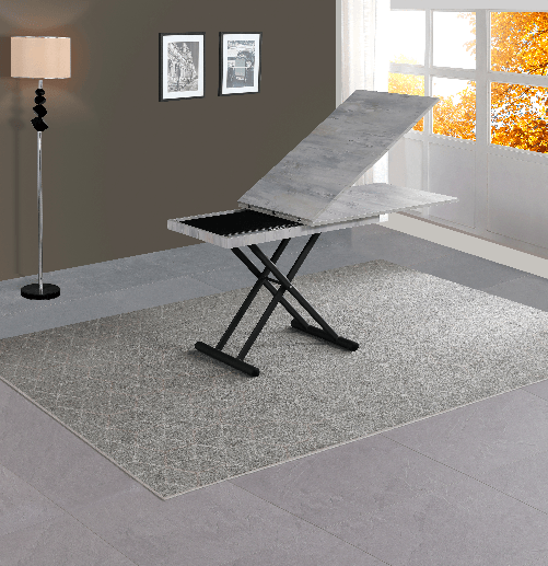 VOLERO--Tavolo-Trasformabile-Salvaspazio-Ulisse-Large--Sistema-Saliscendi-con-Regolazione-Millimetrica-dell--Altezza.--Grigio-Chiaro-Venato-