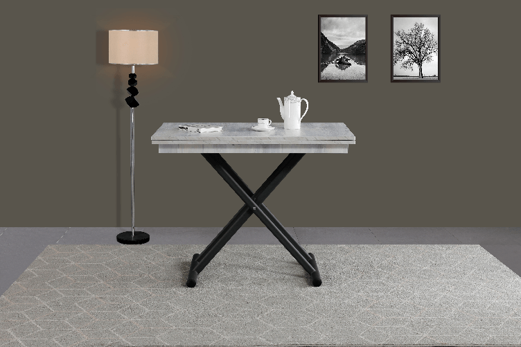VOLERO--Tavolo-Trasformabile-Salvaspazio-Ulisse-Large--Sistema-Saliscendi-con-Regolazione-Millimetrica-dell--Altezza.--Grigio-Chiaro-Venato-