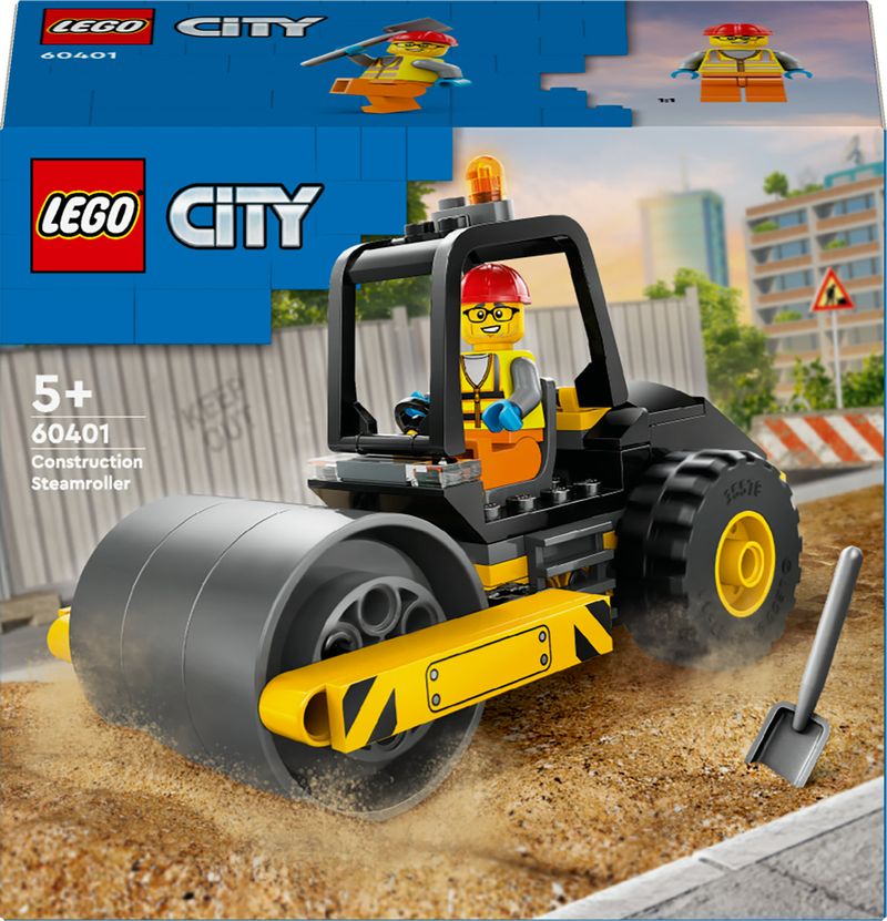 LEGO-City-60401-Rullo-Compressore-Set-di-Costruzioni-Giocattolo-per-Bambini-di-5--Anni-Veicolo-da-Cantiere-con-Operaio-Edile