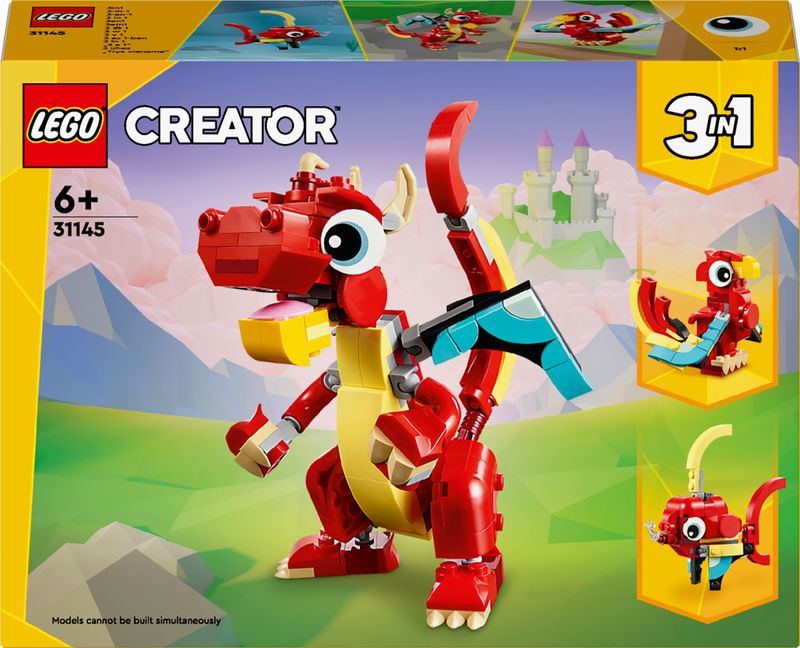 LEGO-Creator-31145-3in1-Drago-Rosso-Giochi-per-Bambini-di-6--Anni-Action-Figure-Ricostruibile-in-Pesce-e-Fenice-Giocattolo