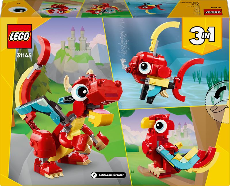 LEGO-Creator-31145-3in1-Drago-Rosso-Giochi-per-Bambini-di-6--Anni-Action-Figure-Ricostruibile-in-Pesce-e-Fenice-Giocattolo