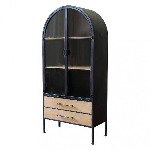 MILANI HOME HENDRICKS - vetrina industrial in acciaio con due cassetti