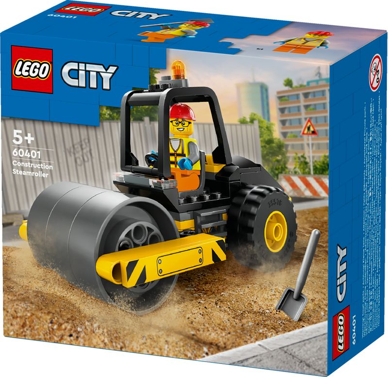 LEGO-City-60401-Rullo-Compressore-Set-di-Costruzioni-Giocattolo-per-Bambini-di-5--Anni-Veicolo-da-Cantiere-con-Operaio-Edile