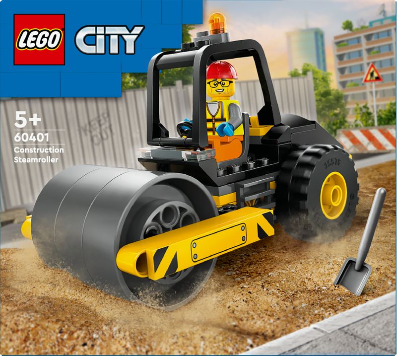 LEGO-City-60401-Rullo-Compressore-Set-di-Costruzioni-Giocattolo-per-Bambini-di-5--Anni-Veicolo-da-Cantiere-con-Operaio-Edile