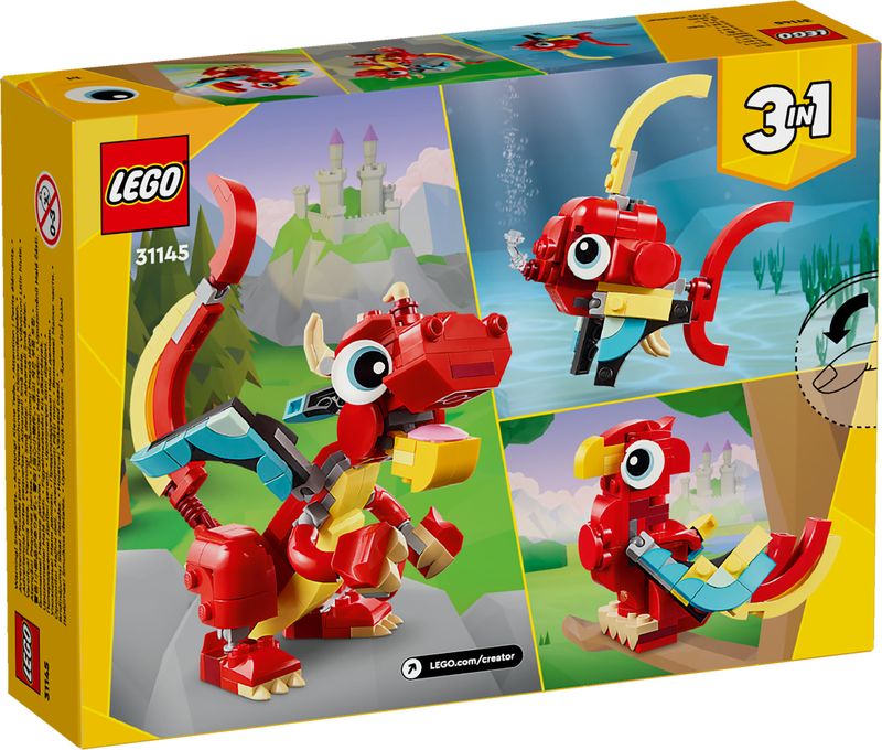 LEGO-Creator-31145-3in1-Drago-Rosso-Giochi-per-Bambini-di-6--Anni-Action-Figure-Ricostruibile-in-Pesce-e-Fenice-Giocattolo