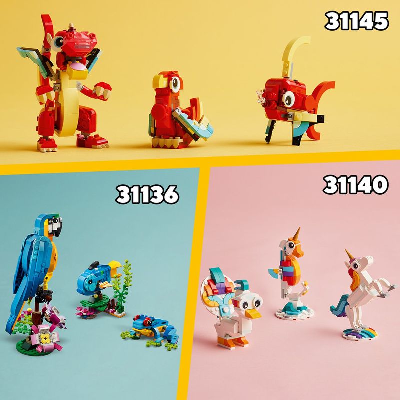 LEGO-Creator-31145-3in1-Drago-Rosso-Giochi-per-Bambini-di-6--Anni-Action-Figure-Ricostruibile-in-Pesce-e-Fenice-Giocattolo