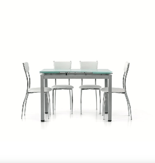 Konte.Design-Tavolo-Rapallo-in-metallo-grigio-e-piano-in-vetro-bianco-allungabile-110x70cm