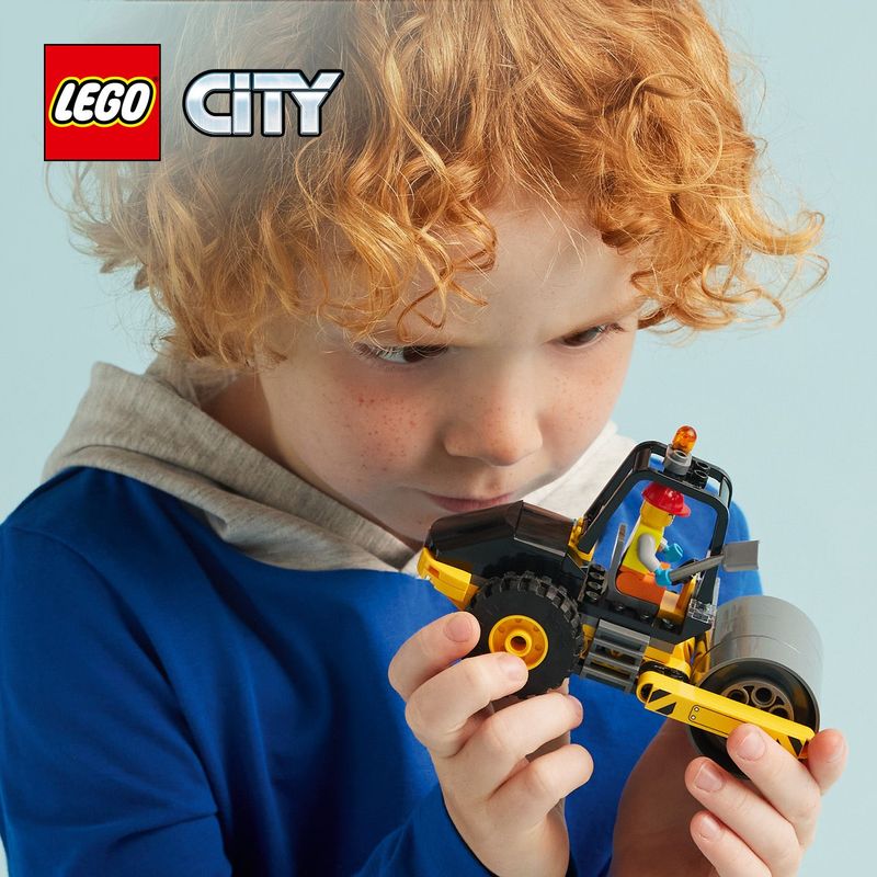 LEGO-City-60401-Rullo-Compressore-Set-di-Costruzioni-Giocattolo-per-Bambini-di-5--Anni-Veicolo-da-Cantiere-con-Operaio-Edile