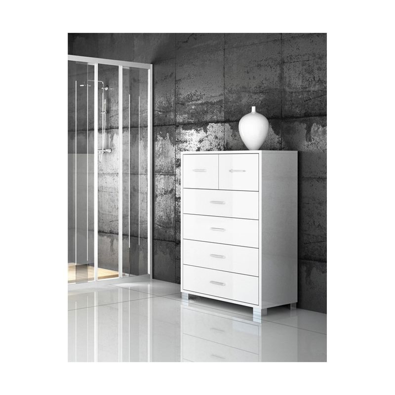 Settimino-Alto-Como-70-Bianco-6-Cassetti-Cassettiera-Camera-da-Letto-Mobile-Kit