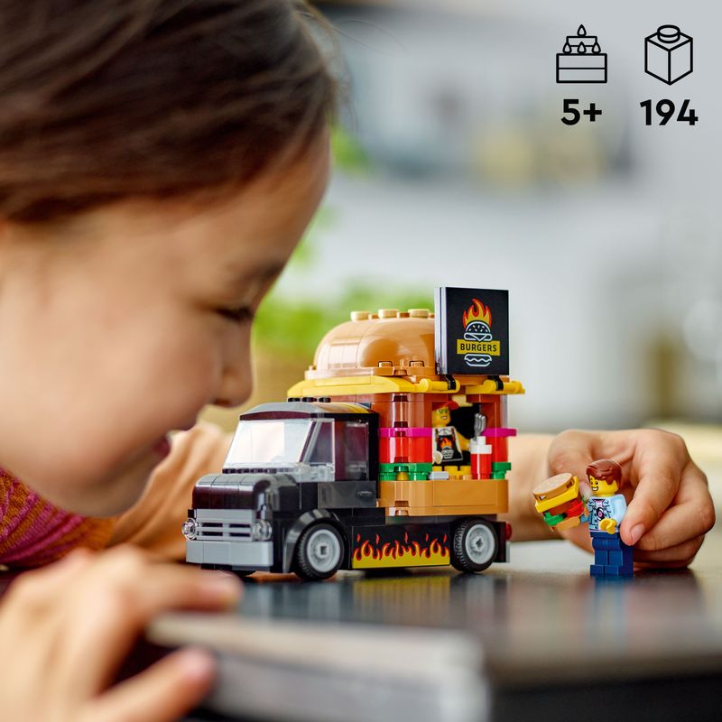 LEGO-City-60404-Furgone-degli-Hamburger-Giocattolo-Veicolo-per-Bambini-5--Anni-Camion-Food-Truck-con-Accessori-e-2-Minifigure