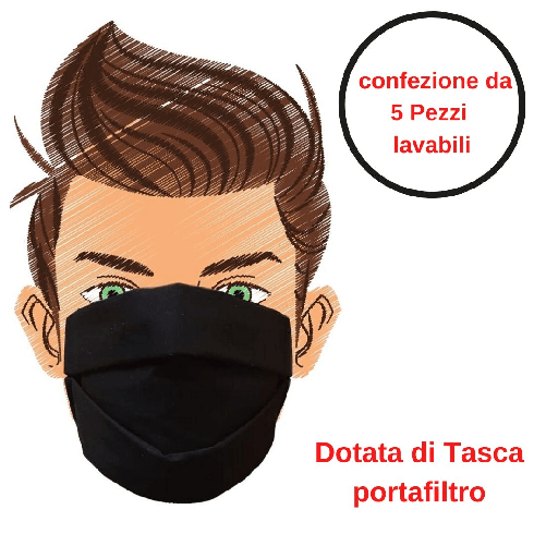 Mascherina-di-protezione-nera-5-pezzi-riutilizzabile-e-lavabile-cotone-100--con-elastici