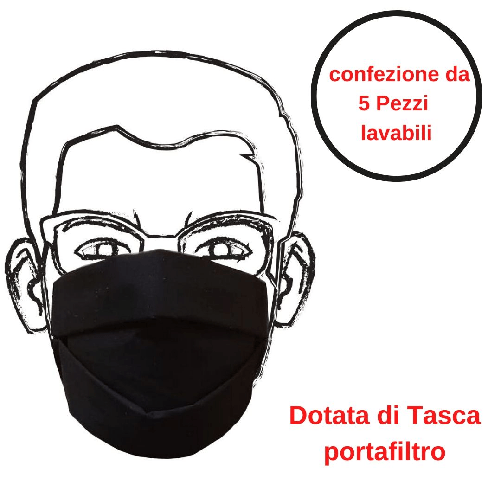 Mascherina-di-protezione-nera-5-pezzi-riutilizzabile-e-lavabile-cotone-100--con-elastici