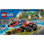 LEGO City 60412 Fuoristrada Antincendio e Gommone di Salvataggio, Camion dei Pompieri Giocattolo