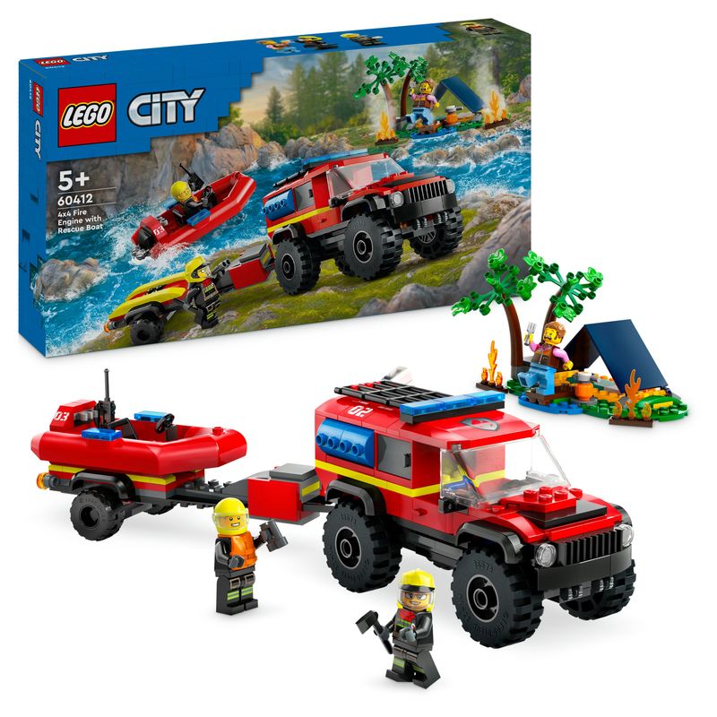 LEGO-City-60412-Fuoristrada-Antincendio-e-Gommone-di-Salvataggio-Camion-dei-Pompieri-Giocattolo-Giochi-per-Bambini-5--Anni