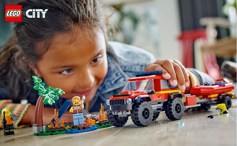 LEGO-City-60412-Fuoristrada-Antincendio-e-Gommone-di-Salvataggio-Camion-dei-Pompieri-Giocattolo-Giochi-per-Bambini-5--Anni