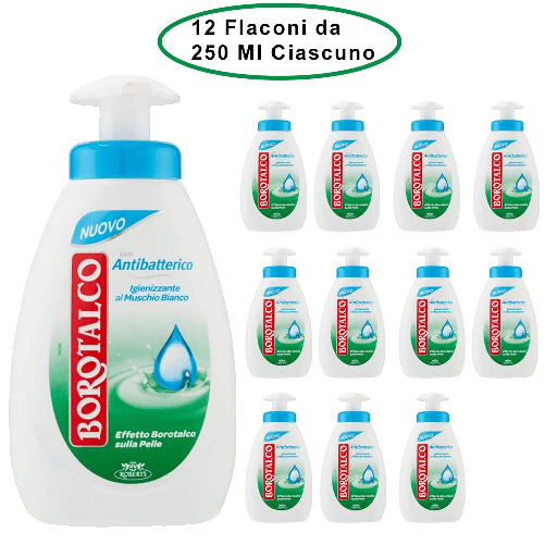 Borotalco-sapone-con-antibatterico-igienizzante-al-muschio-bianco-12-flaconi-da-250-ml-ciascuno