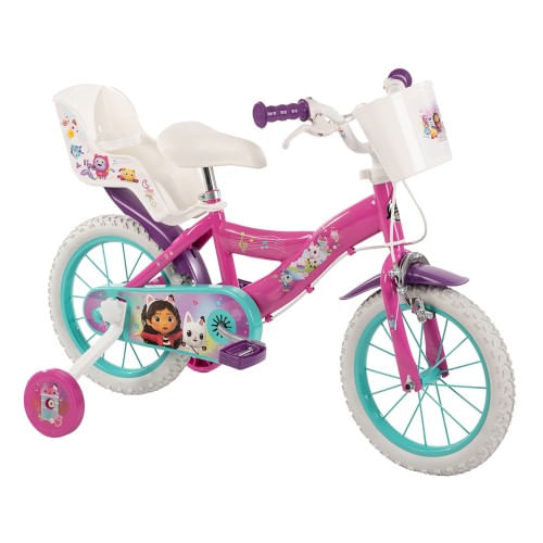 Bicicletta-Ruota-14-Pollici-da-Bambino-Gabby-Dollhouse-Bici-con-Rotelle