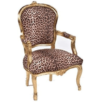 Poltrona barocco Luis foglia oro tessuto leopardato Chic