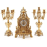 Trittico Orologio Barocco in Ottone lucido con Candelabri Francese da Consolle