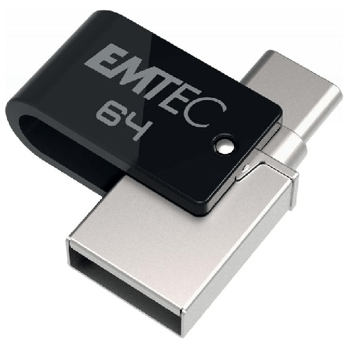 Emtec-T260C-unita-flash-USB-64-GB-USB-Type-A---USB-Type-C-3.2-Gen-1--3.1-Gen-1--Nero-Acciaio-inossidabile