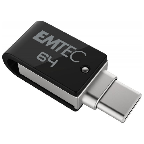Emtec-T260C-unita-flash-USB-64-GB-USB-Type-A---USB-Type-C-3.2-Gen-1--3.1-Gen-1--Nero-Acciaio-inossidabile