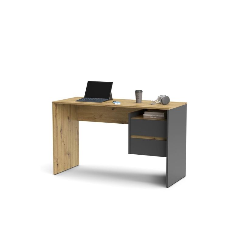 Tavolo-Scrivania-130cm-Rovere-e-Antracite-con-2-Cassetti-Laterali