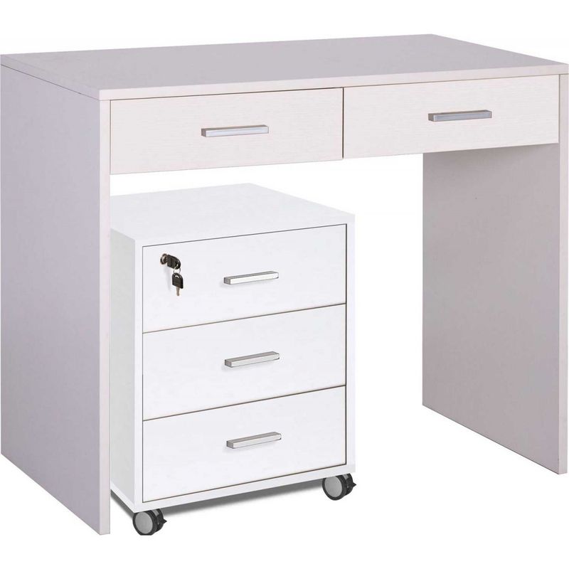 Scrivania-90-cm-Cassetti-in-Legno-Bianco-Salvaspazio-Moderna-da-Ufficio