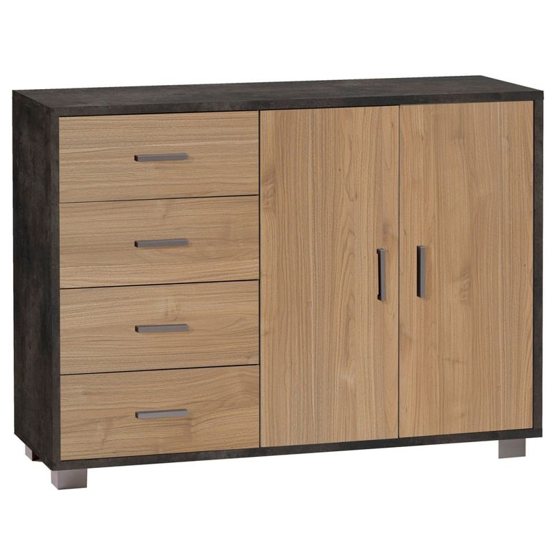 Mobile-Nero-Noce-Credenza-Bassa-Madia-2-Ante-4-Cassetti-Salone-Ufficio