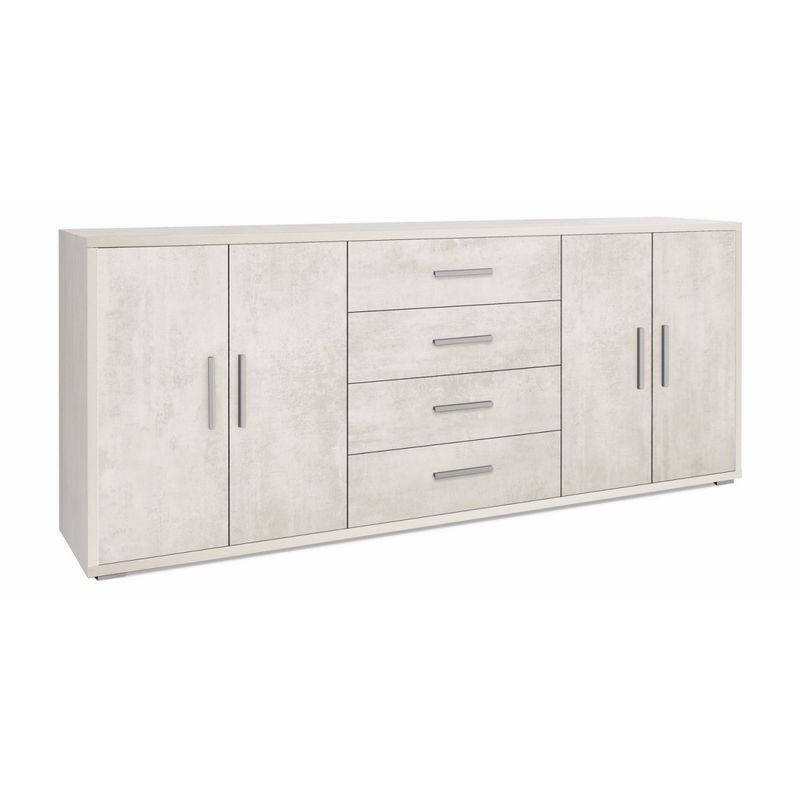 Credenza-Bianco-Armadio-200-cm-4-Ante-4-Cassetti-Basso-in-Legno-Porta-Tv