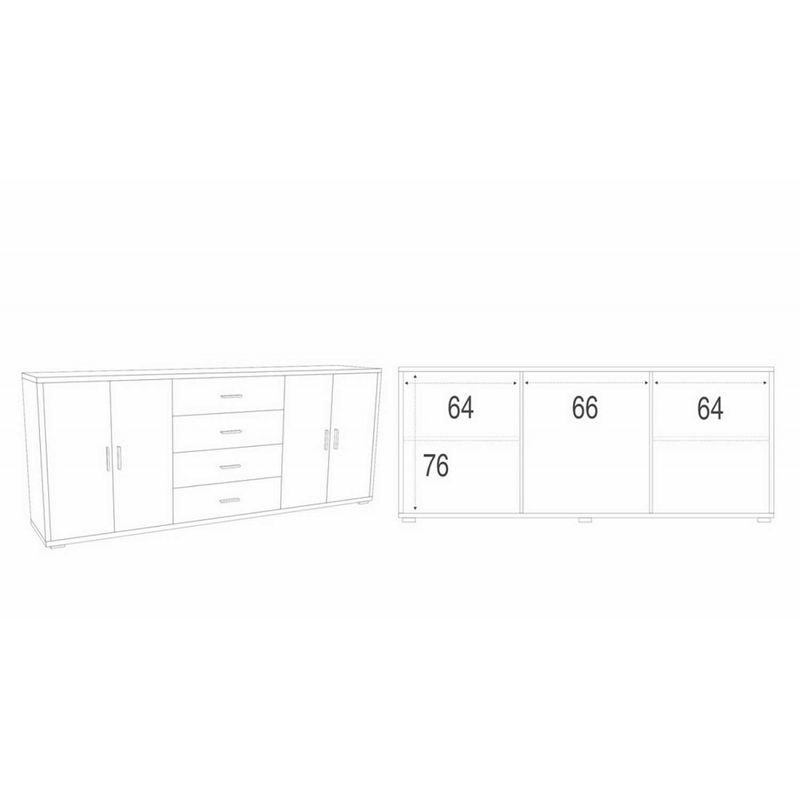 Credenza-Bianco-Armadio-200-cm-4-Ante-4-Cassetti-Basso-in-Legno-Porta-Tv