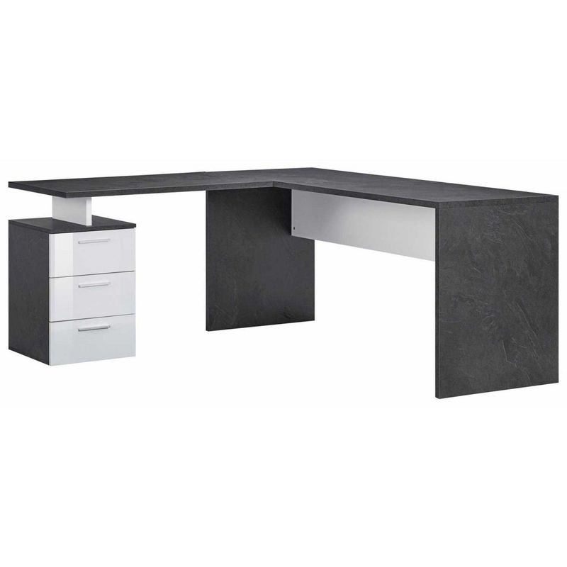 Scrivania-Grigio-Bianco-Angolare-Cassettiera-Grande-da-Ufficio-Cameretta