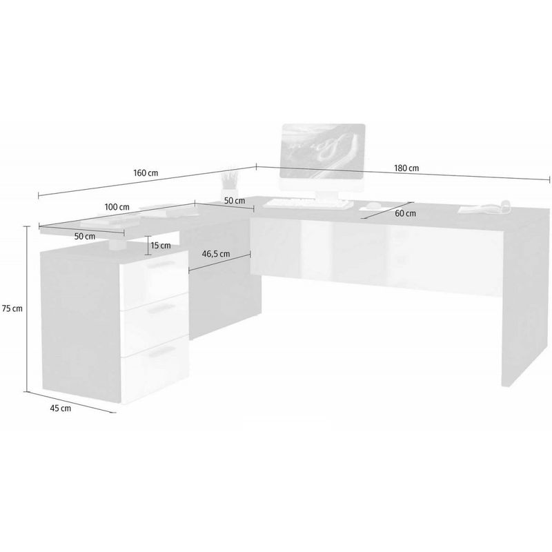 Scrivania-Grigio-Bianco-Angolare-Cassettiera-Grande-da-Ufficio-Cameretta