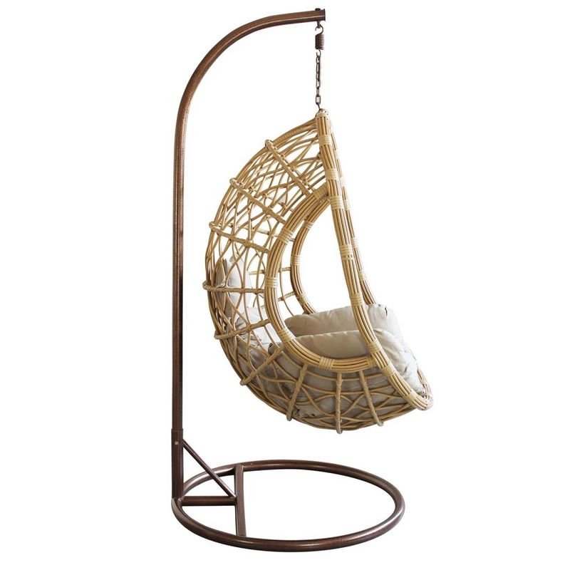 Poltrona-Sospesa-Nido-Pensile-a-Dondolo-Tondo-in-Metallo-Cuscini-Legno