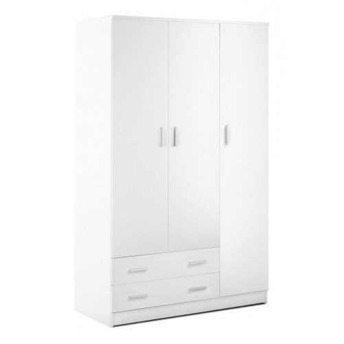 Armadio-Bianco-180-h-3-Ante-con-2-Cassetti-Appendiabiti-Mobile-Camera-da-Letto