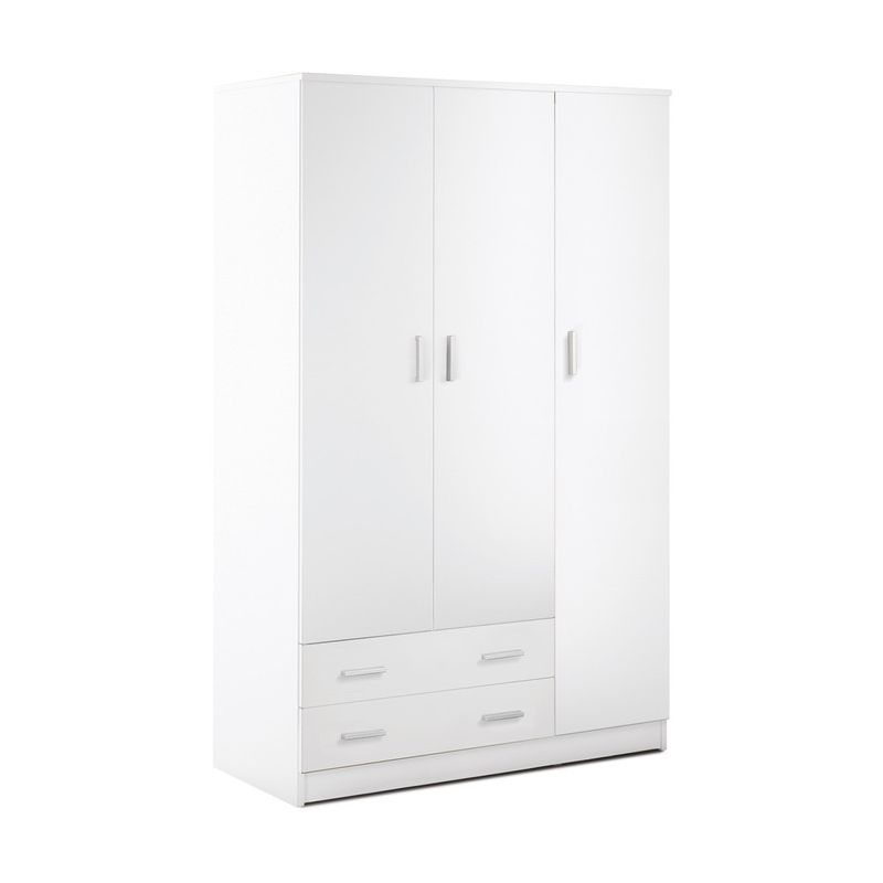 Armadio-Bianco-180-h-3-Ante-con-2-Cassetti-Appendiabiti-Mobile-Camera-da-Letto