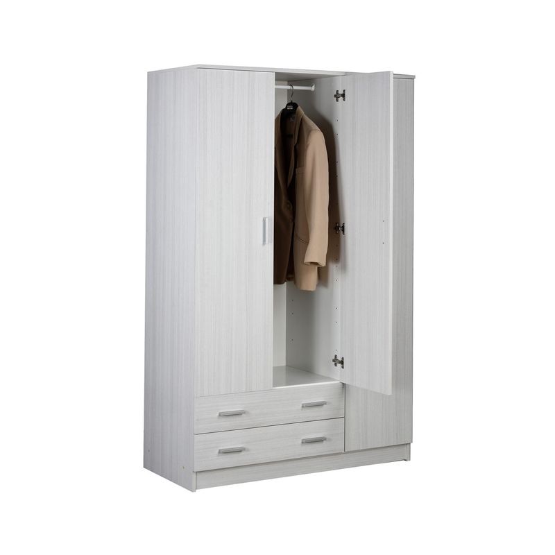 Armadio-Bianco-180-h-3-Ante-con-2-Cassetti-Appendiabiti-Mobile-Camera-da-Letto