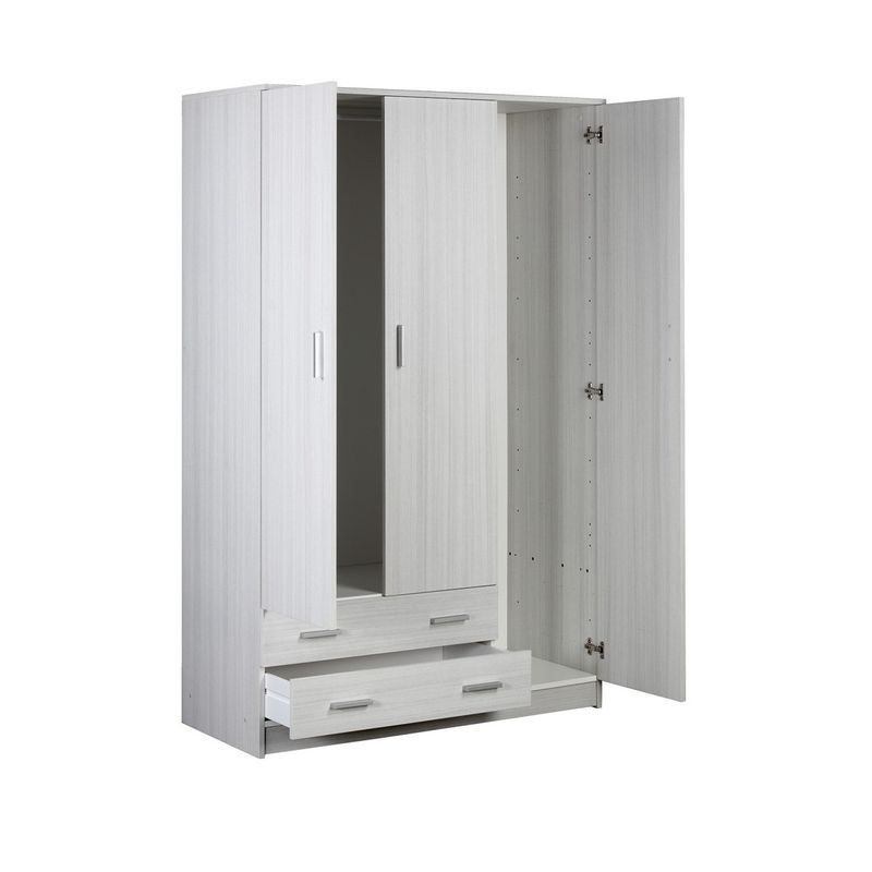 Armadio-Bianco-180-h-3-Ante-con-2-Cassetti-Appendiabiti-Mobile-Camera-da-Letto