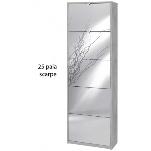 Scarpiera 25 paia 5 Ante Specchio Ribalta Doppia Grigio Porta Scarpe Salvaspazio