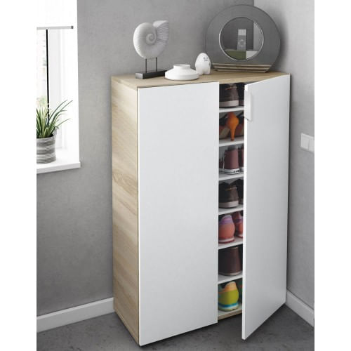 Scarpiera-in-Legno-Salvaspazio-Armadio-Portascarpe-Mobile-2-Ante-con-Ripiani