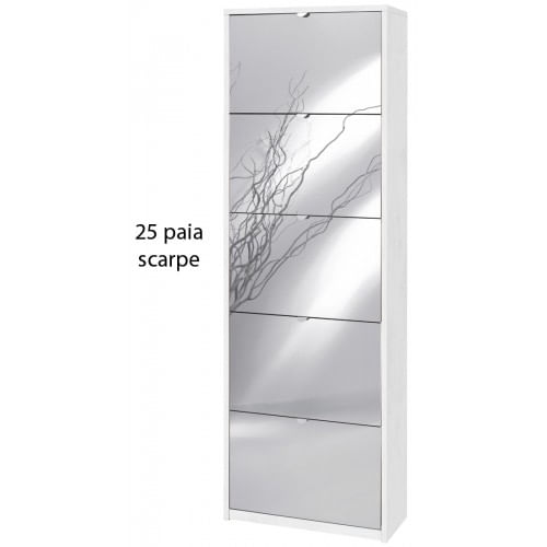 Scarpiera Ossido Bianco 5 Ante a Specchio Ribalta Doppia 25 paia Porta Scarpe