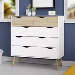 Cassettiera Como 100 Bianco Rovere 5 Cassetti Cassettone Camera Letto Cameretta