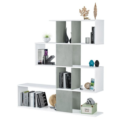 Mobile-Libreria-Bianca-Grigio-Design-Scaffale-Divisorio-a-Cubi-da-Parete-Moderna