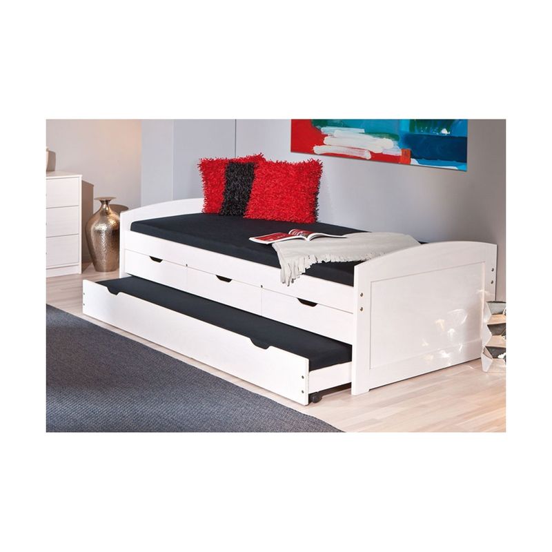 Divano-Letto-Bianco-Letti-Singoli-a-Doghe-90x200-Cassetti-Contenitore-Estraibile