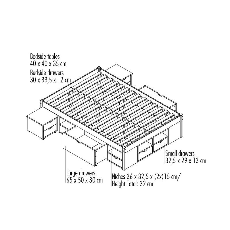 Letto-alla-Francese-140x190-Bianco-Rete-a-Doghe-con-Cassetti-una-piazza-e-mezzo