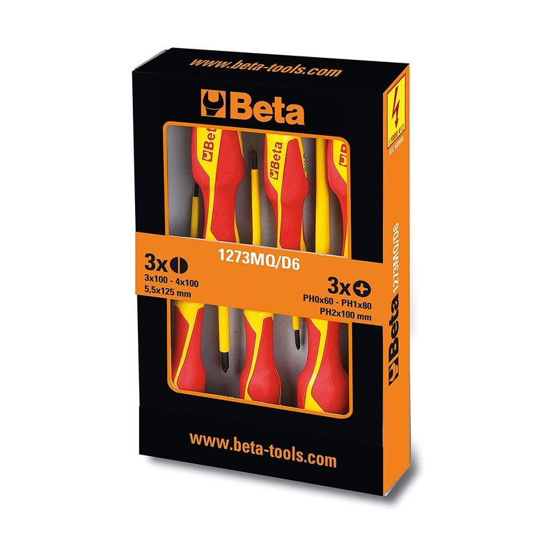 Kit-Giraviti-Beta-Elettricista-Isolati-Lama-Piatta-e-Punta-Philips-Professionali