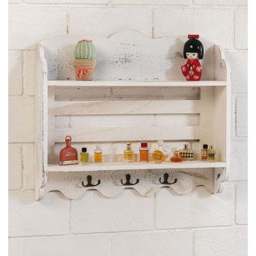 Libreria-Portachiavi-da-Parete-Bianco-Shabby-Muro-Appendichiavi-Moderno-in-Legno