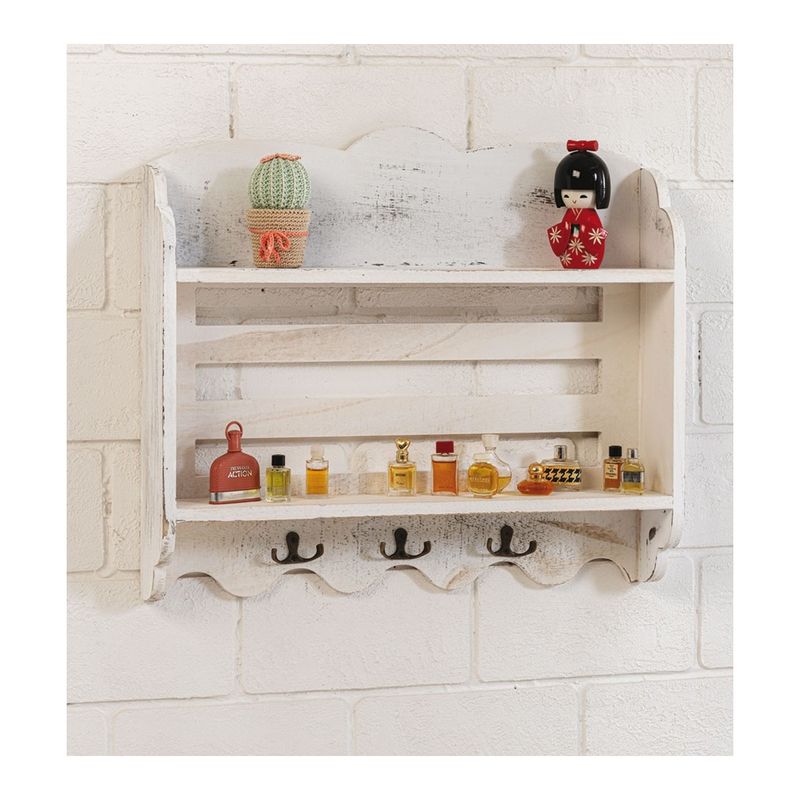 Libreria-Portachiavi-da-Parete-Bianco-Shabby-Muro-Appendichiavi-Moderno-in-Legno