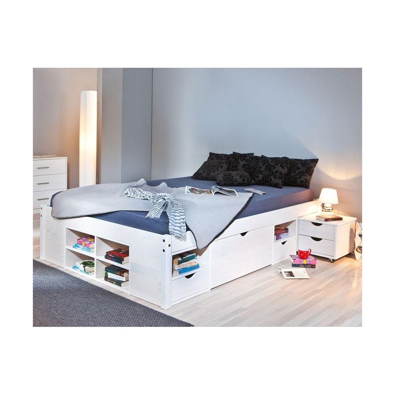 Letto-alla-Francese-140x200-Bianco-Rete-a-Doghe-con-Cassetti-una-piazza-e-mezzo